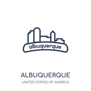 图标。来自美国的 albuquerque 线性符号设计。简单的大纲元素向量例证在白色背景