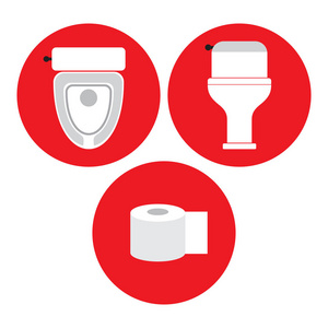厕所和卫生纸中的红色圆圈，图标，矢量图
