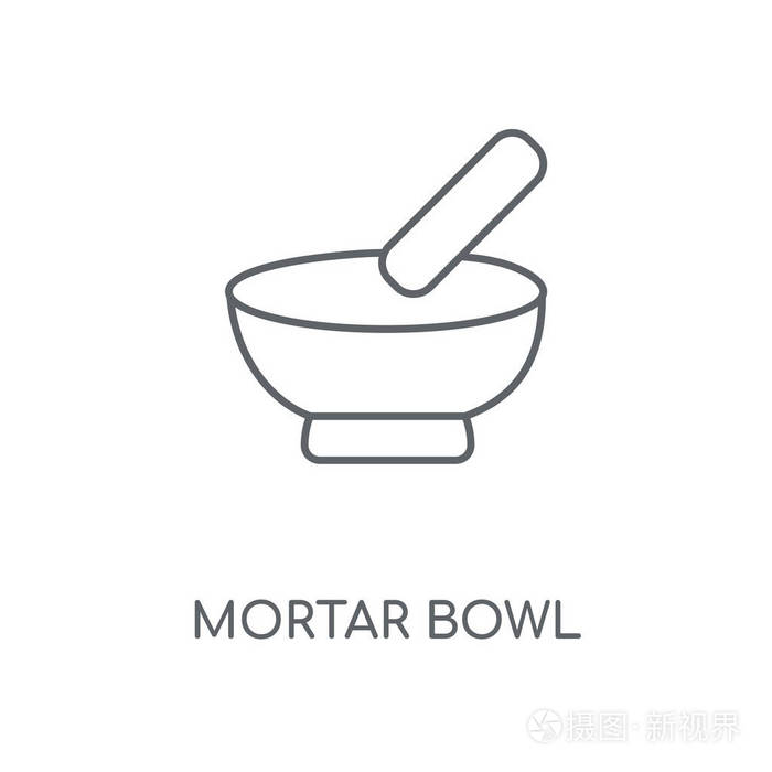 砂浆碗线性图标砂浆碗概念笔画符号设计薄的图形元素向量例证在白色