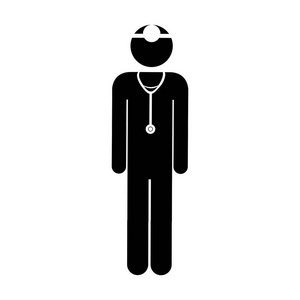黑色的人影象形图男性外科医生用听诊器
