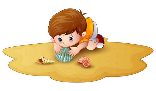 卡通贝壳砂中的小男孩