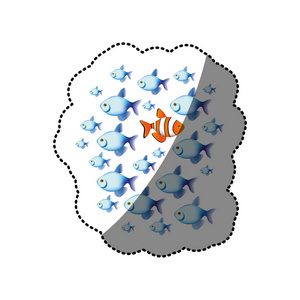 贴纸多彩集的集合鱼水生动物与小丑鱼