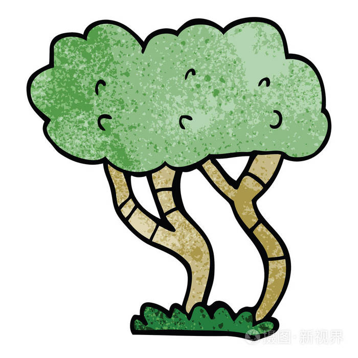 动画片涂鸦树在白色背景
