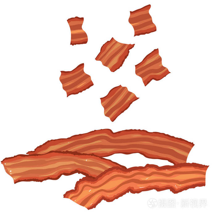 插画 饮食 矢量彩绘一套培根, 煮熟和位.