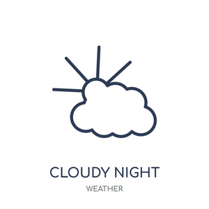 多云的夜晚图标。多云夜晚线性符号设计从天气收集。简单的大纲元素向量例证在白色背景