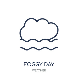 雾天线性符号设计从天气收集.简单的大纲元素向量例证在白色背景照片