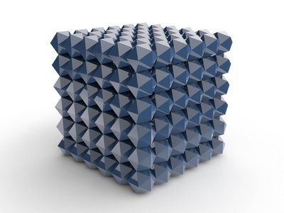 从各种金属镀铬二十面体蓝色铁中收集的立方体。新管玩具, 抽象在白色背景, 查出。许多柏拉图固体在一个严格的顺序。3d 渲染
