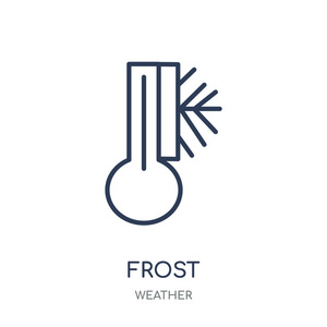 冰霜图标。冰霜线性符号设计从天气集合。简单的大纲元素向量例证在白色背景