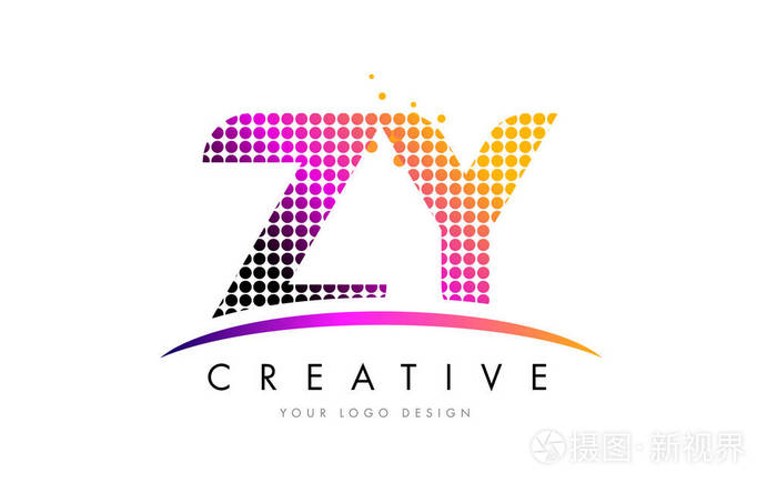 Zy Z Y 字母标志设计与洋红色点和旋风插画 正版商用图片0tzg44 摄图新视界