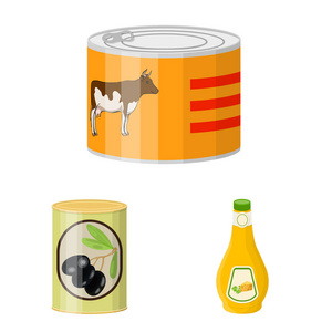 向量例证罐头和食物标志。网络的 can 和包装股票符号集