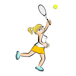 打网球上白色孤立的女孩照片