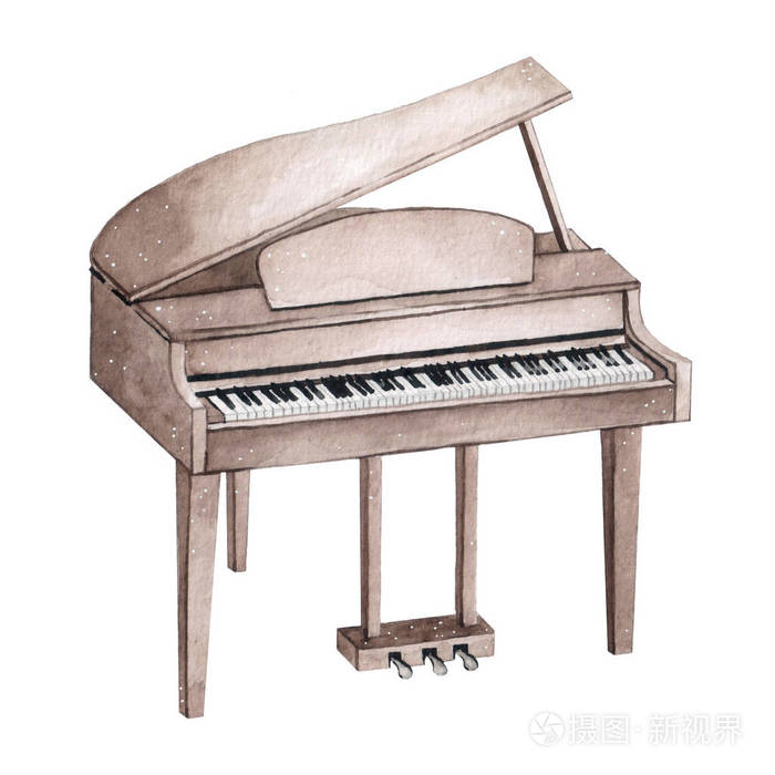 在白色背景查出的钢琴水彩例证.乐器