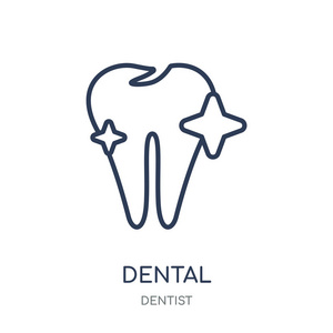 牙科图标。牙科符号设计从牙医收集。简单的大纲元素向量例证在白色背景