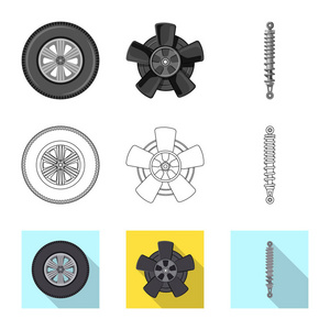 自动和部件符号的矢量设计。网上汽车和汽车股票符号的收集