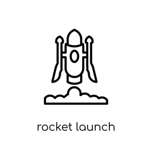 时尚现代平面线性矢量火箭发射图标在白色背景从细线天文学收集, 概述