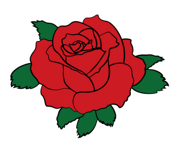 贴纸玫瑰简单红色玫瑰不干胶贴纸与黑色描边.花图标标志.矢量图照片