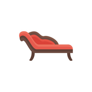 红色躺椅休息室沙发。向量例证。固定的长椅图标。现代家居和办公家具元素。前视图