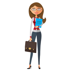 经理是准备工作与眼镜.女秘书.矢量平面卡通插画照片