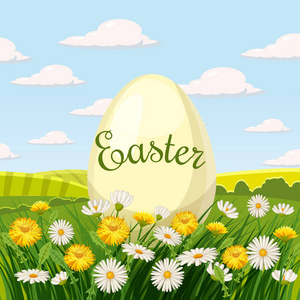 复活节贺卡用鸡蛋和鲜花。矢量图 Eps10
