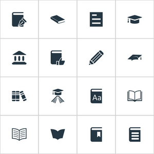 矢量图组的简单知识图标。任务列表元素 笔记本 书架和其他同义词列表，学院和笔