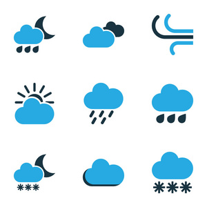降雨量气候彩色图标集.暴雨 细雨 降雨量和其他元素的集合.