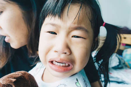 可爱的小亚洲女孩哭泣照片