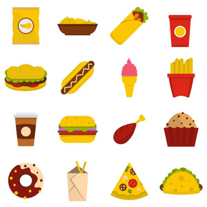 快餐业图标设置在平面样式