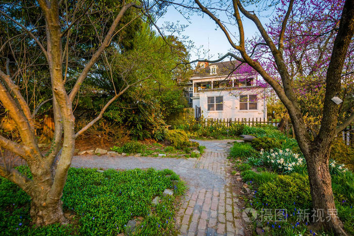 花园和房子在赛尔本植物园在巴尔的摩,马里兰州