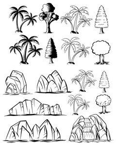 涂鸦与树木和岩石性质集