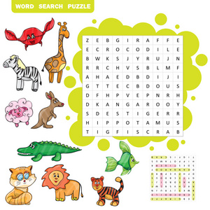 矢量教育游戏儿童关于动物-搜索猜字谜图片