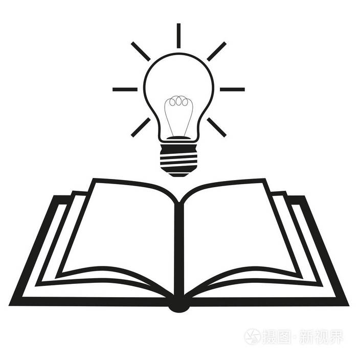 拿着一本书在白色背景上的灯泡