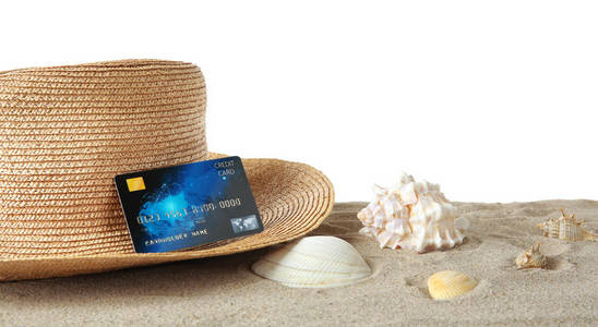 砂与信用卡和帽子