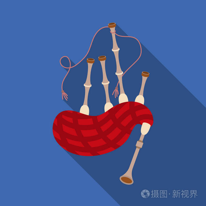 风笛在白色背景上孤立的平面样式的图标.乐器的符号股票矢量图