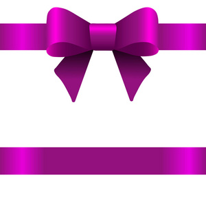 丝带紫色，弓，白色背景。矢量图
