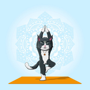 大猫伸展瑜伽体式卡通图片