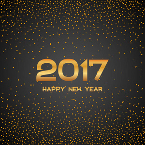 金黄的新年 2017年粒子背景。金色圆形网点线数。庆祝的矢量前夕闪亮元素