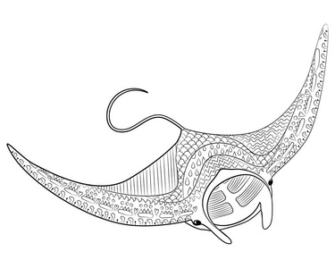 蝠鲼与海洋中的鱼, 矢量插画美丽的珊瑚礁与鱼的学校, 沉船和蝠鲼的