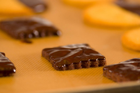 在木桌上的美味新鲜巧克力饼干