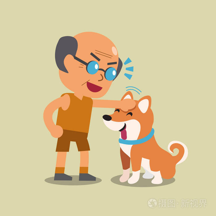 卡通老人与他的 shiba inu 狗
