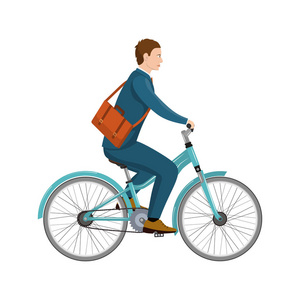 简单的卡通的商人骑一辆自行车