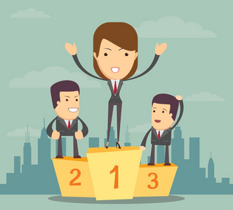 女冠军站在冠军领奖台上的女商人照片