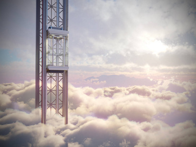 空荡的天空，天空云层背景概念组成的 3d 图电梯观