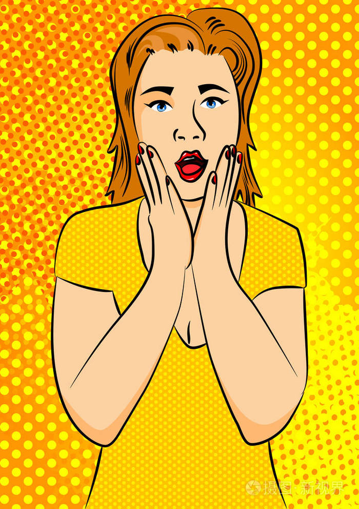 复古经典的漫画书,卡通插图惊讶的女人