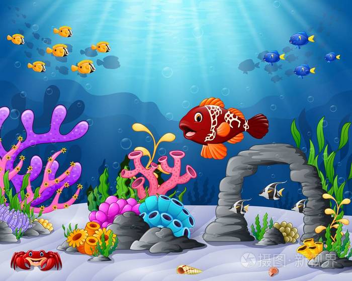 卡通热带鱼和美丽的海底世界插画-正版商用图片0u1i6z-摄图新视界