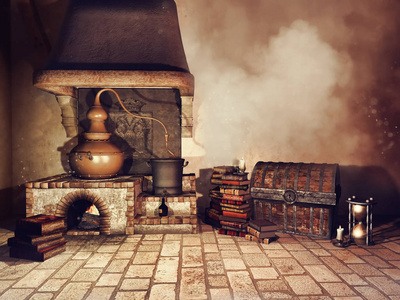 术士炼金术士的炉子和其他对象照片