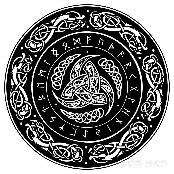 奥丁三重角装饰用斯堪的纳维亚装饰品和符文