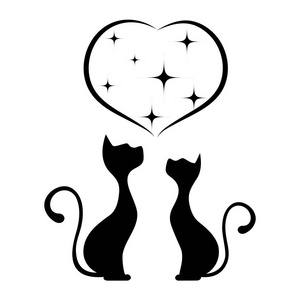 浪漫的猫单色插图的会议