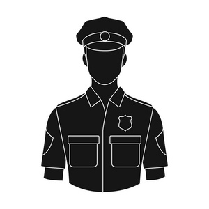 Policeman.Professions 的黑色风格矢量符号股票图 web 的单个图标