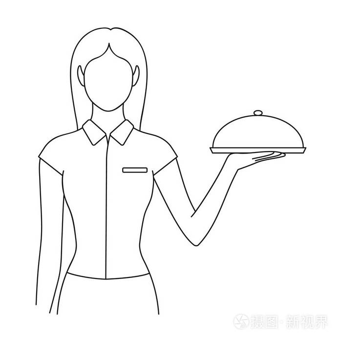插画 女服务员.专业单中大纲样式矢量符号股票图 web 图标.eps