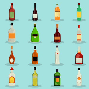 集的酒精饮料颜色平图标，用于 web 和移动设计